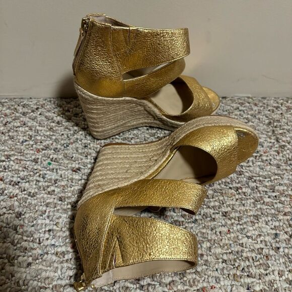 Botkier Gold Julian Leather Espadrille Wedge Sandals- Size 10 - Picture 10 of 11